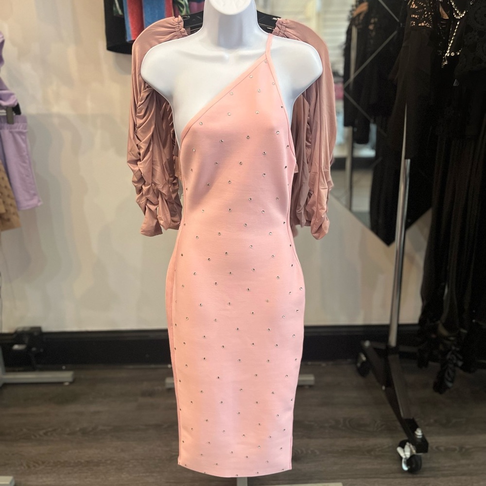 Beautiful hight quality pink bandage dress - rhinestone crystals customized